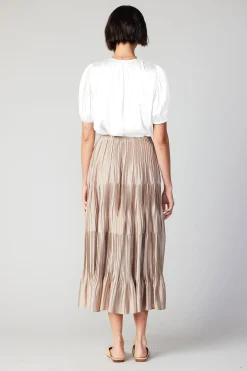 Short Sleeve Tops-Current Air Cuffed Pleated Yoke Top WHITE