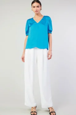 Short Sleeve Tops-Current Air Cuffed Pleated Yoke top BLUE