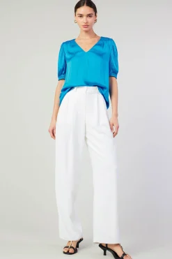 Short Sleeve Tops-Current Air Cuffed Pleated Yoke top BLUE
