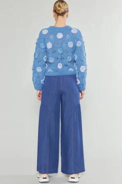 Knitwear|Sweaters-Current Air 3D Floral Crochet Sweater BLUEMLT