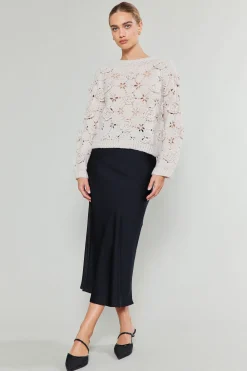 Knitwear|Sweaters-Current Air 3D Floral Crochet Sweater IVORY