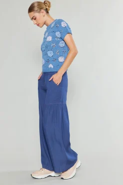 Knitwear|Short Sleeve Tops-Current Air 3D Floral Crochet Top BLUEMLT