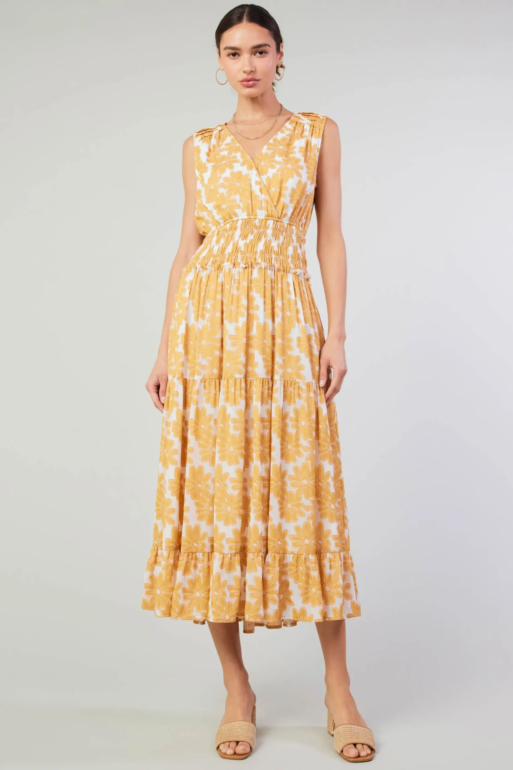 Maxi Dresses|Midi Dresses-Current Air Daisy Jacquard Maxi Dress MARMALADE