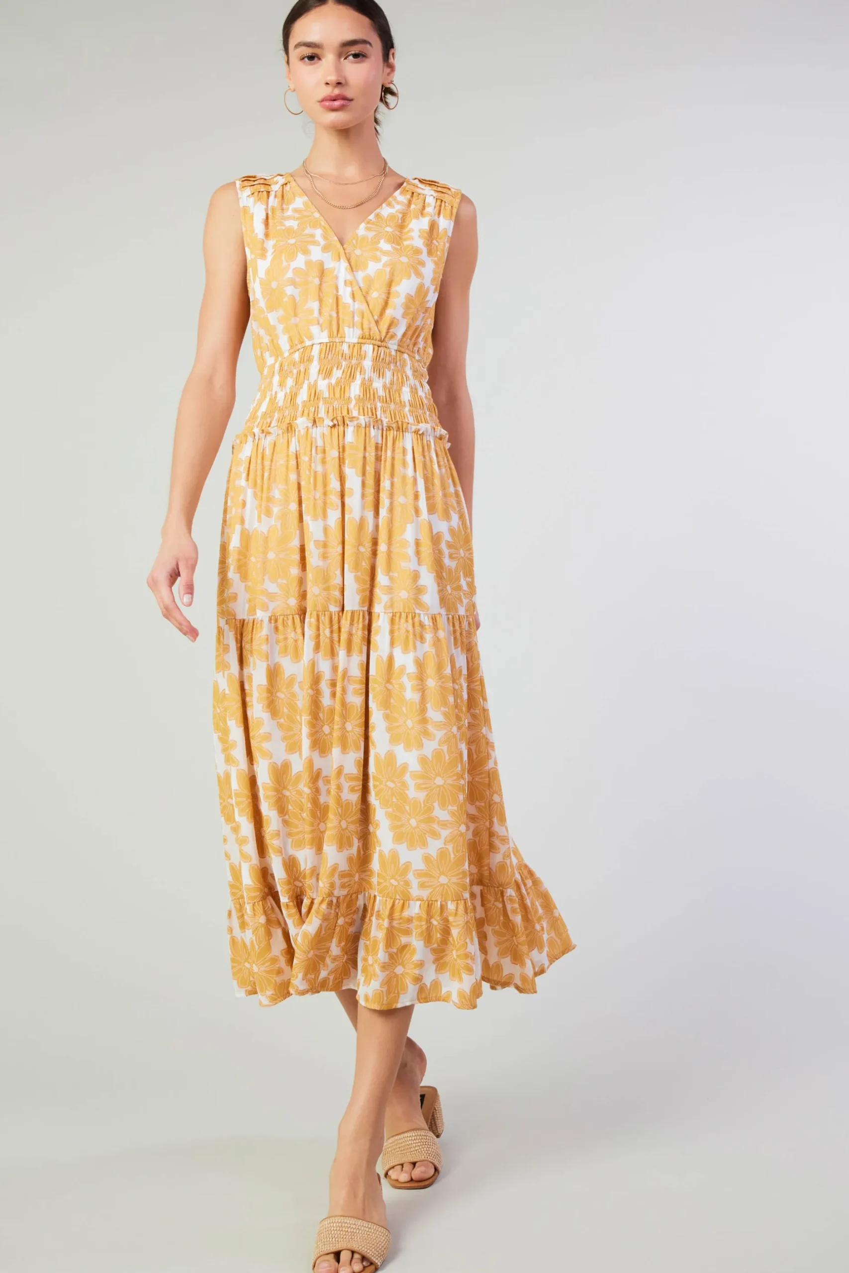 Maxi Dresses|Midi Dresses-Current Air Daisy Jacquard Maxi Dress MARMALADE