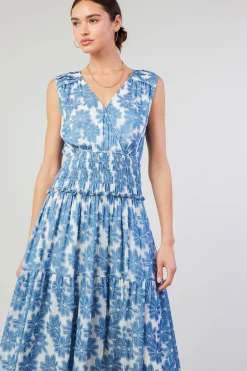 Maxi Dresses-Current Air Daisy Jacquard Maxi Dress DENIMBLUE