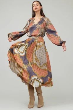 Skirts-Current Air Damask Patterned Midi Skirt BROWNMLT