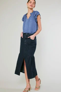 Skirts-Current Air Denim Midi Skirt INDIGO