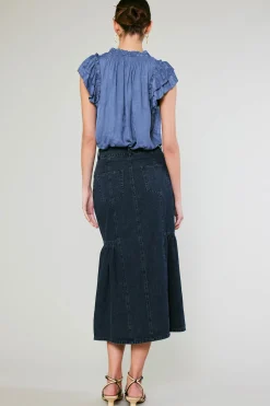 Skirts-Current Air Denim Midi Skirt INDIGO