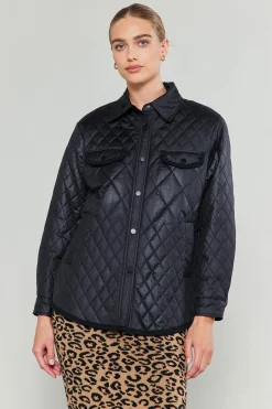 Coats & Jackets-Current Air Diamond Quilted Jacket BLACK