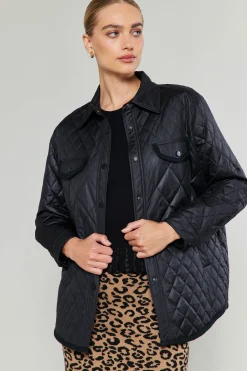 Coats & Jackets-Current Air Diamond Quilted Jacket BLACK