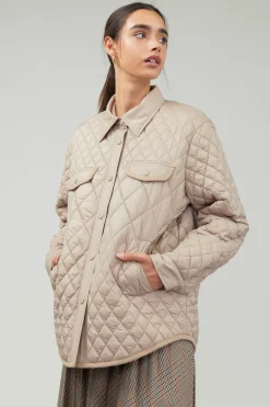Coats & Jackets-Current Air Diamond Quilted Jacket TAUPE