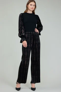 Pants-Current Air Elastic Waist Long Pants BLACKBRONZEMULTI