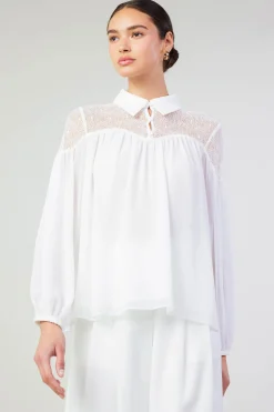 Long Sleeve Tops-Current Air Elyse Lace Yoke Blouse WHITE
