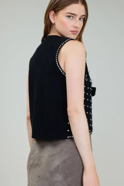 Cardigans-Current Air Embellished Cardigan Vest BLACK
