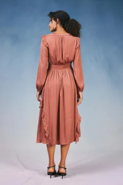 Midi Dresses-Current Air Emmaline Ruffled Midi Dress CARAMEL