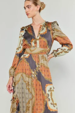 Midi Dresses-Current Air Emmaline Ruffled Midi Dress BROWNMLT