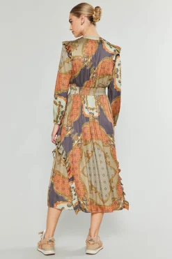 Midi Dresses-Current Air Emmaline Ruffled Midi Dress BROWNMLT