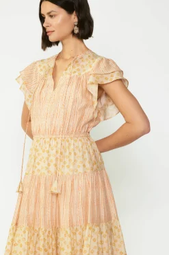 Midi Dresses-Current Air Everleigh Flutter Sleeve Midi Dress APRICOTMLT