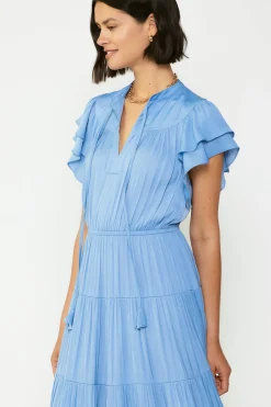 Midi Dresses-Current Air Everleigh Flutter Sleeve Midi Dress LIGHTDUSTYBLUE