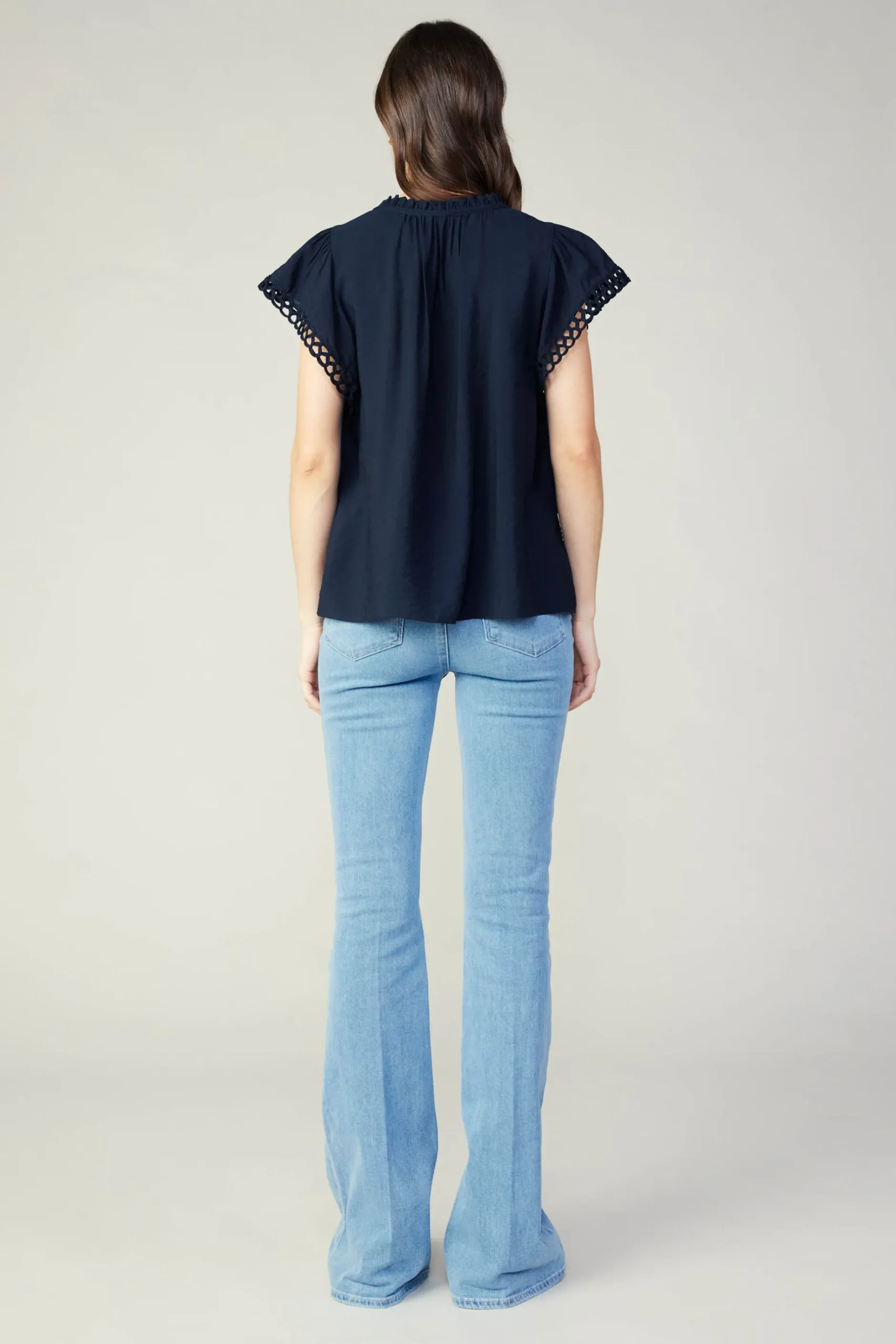 Sleeveless Tops-Current Air Eyelet Blouse NAVY