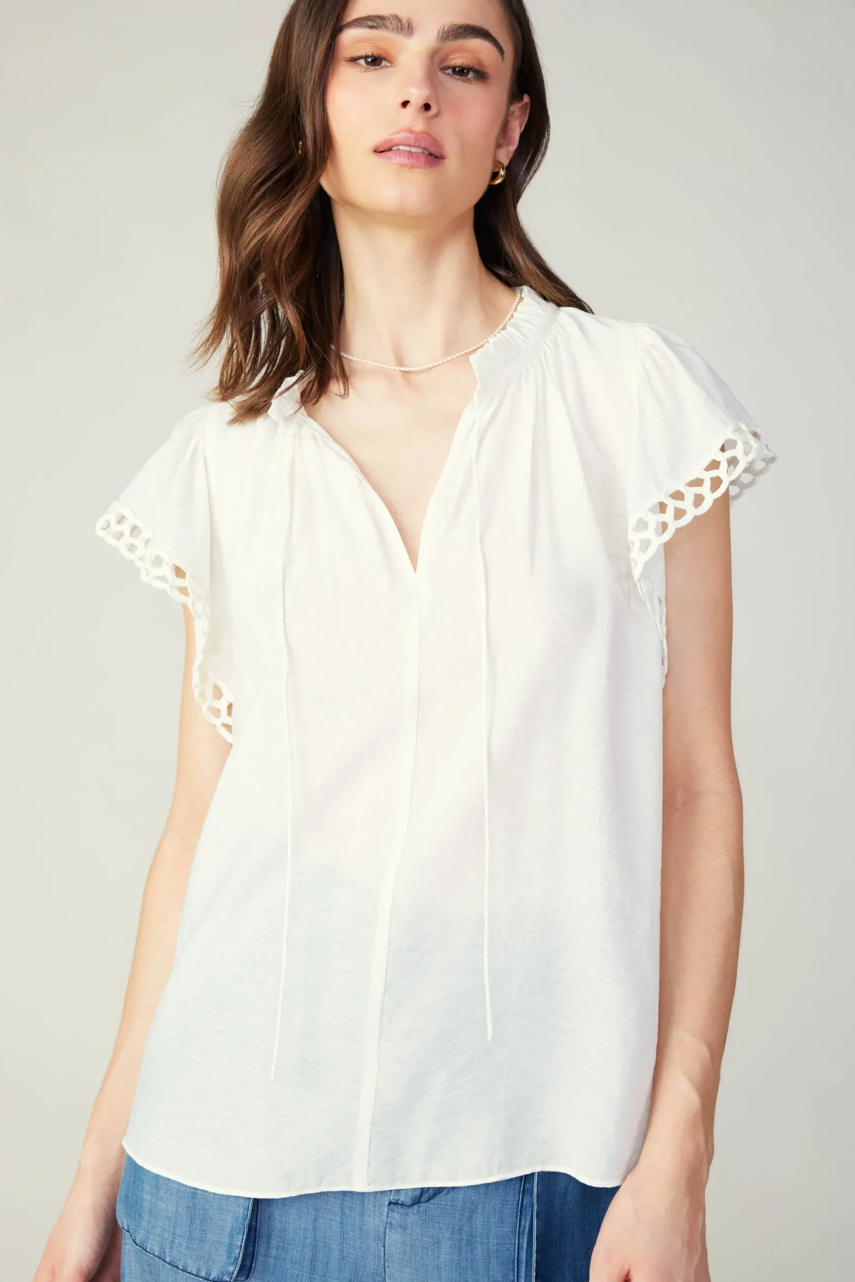 Sleeveless Tops-Current Air Eyelet Blouse WHITE