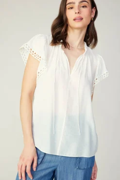 Sleeveless Tops-Current Air Eyelet Blouse WHITE