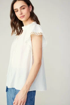 Sleeveless Tops-Current Air Eyelet Blouse WHITE