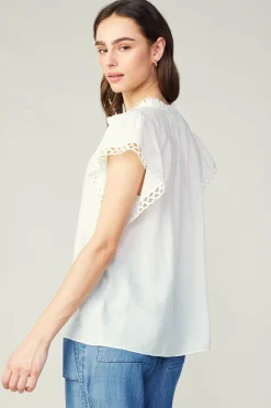 Sleeveless Tops-Current Air Eyelet Blouse WHITE