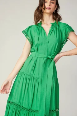 Midi Dresses-Current Air Eyelet Lace Midi Dress SPRINGGREEN