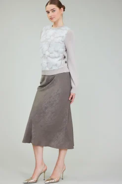 Knitwear|Sweaters-Current Air Floral Applique Sweater LIGHTBEIGE