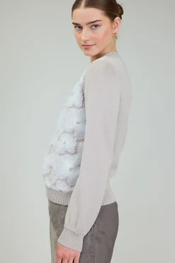 Knitwear|Sweaters-Current Air Floral Applique Sweater LIGHTBEIGE