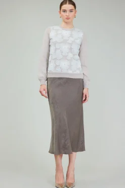 Knitwear|Sweaters-Current Air Floral Applique Sweater LIGHTBEIGE