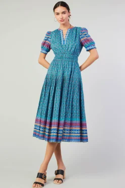 Midi Dresses-Current Air Floral Bohemian Midi Dress BLUEMLT