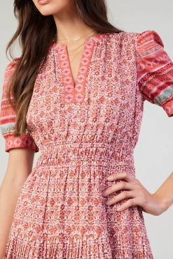 Midi Dresses-Current Air Floral Bohemian Midi Dress REDMLT