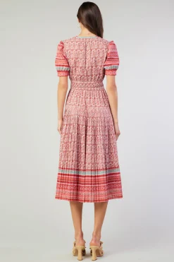 Midi Dresses-Current Air Floral Bohemian Midi Dress REDMLT