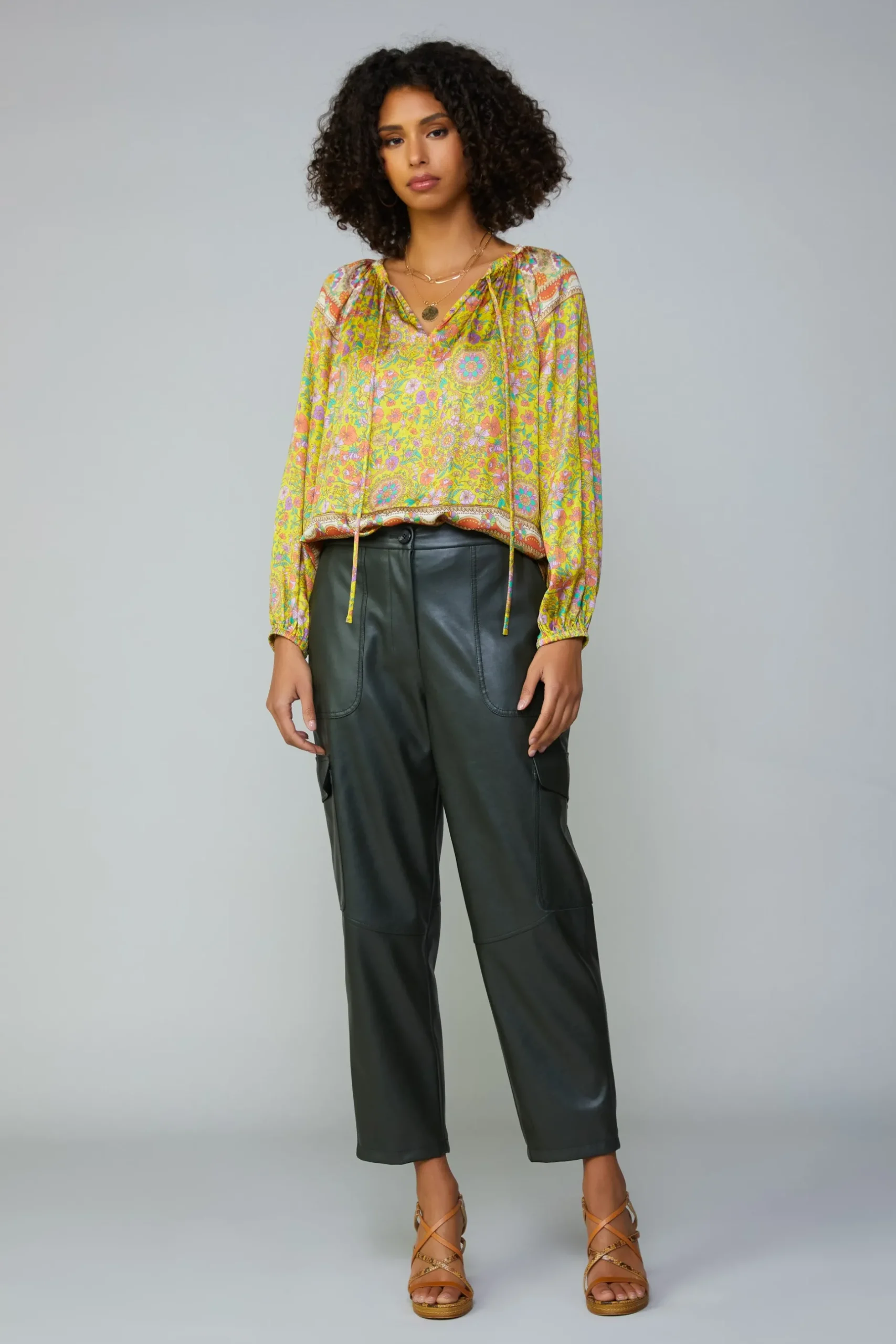 Long Sleeve Tops-Current Air Floral Border Print Raglan Blouse YELLOWMLT