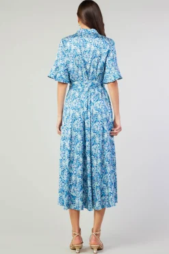 Midi Dresses-Current Air Floral Buttondown Shirt Dress BLUEMLT