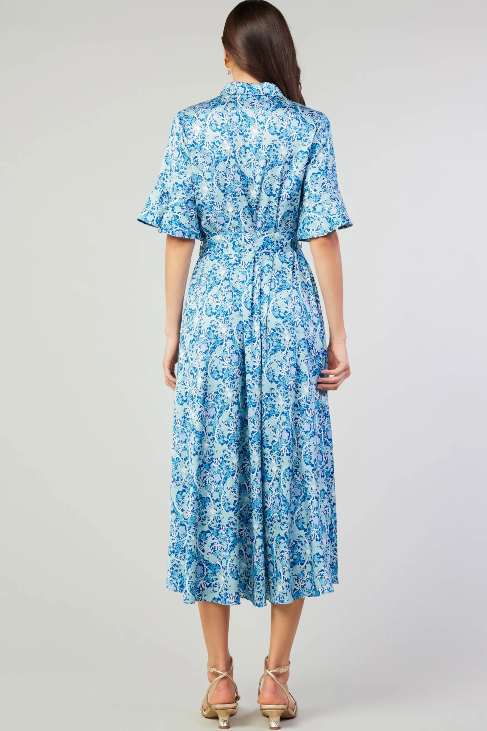 Midi Dresses-Current Air Floral Buttondown Shirt Dress BLUEMLT