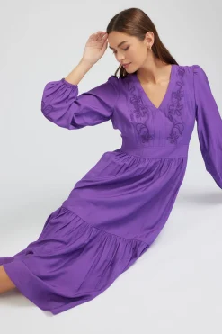 Midi Dresses-Current Air Floral Embroidered Maxi Dress PLUM