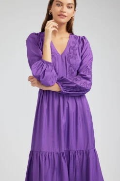 Midi Dresses-Current Air Floral Embroidered Maxi Dress PLUM