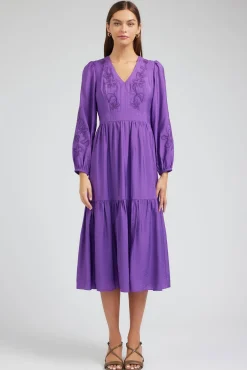 Midi Dresses-Current Air Floral Embroidered Maxi Dress PLUM