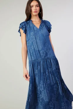 Maxi Dresses-Current Air Floral Jacquard Maxi Dress PARISIANBLUE