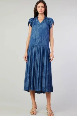 Maxi Dresses-Current Air Floral Jacquard Maxi Dress PARISIANBLUE