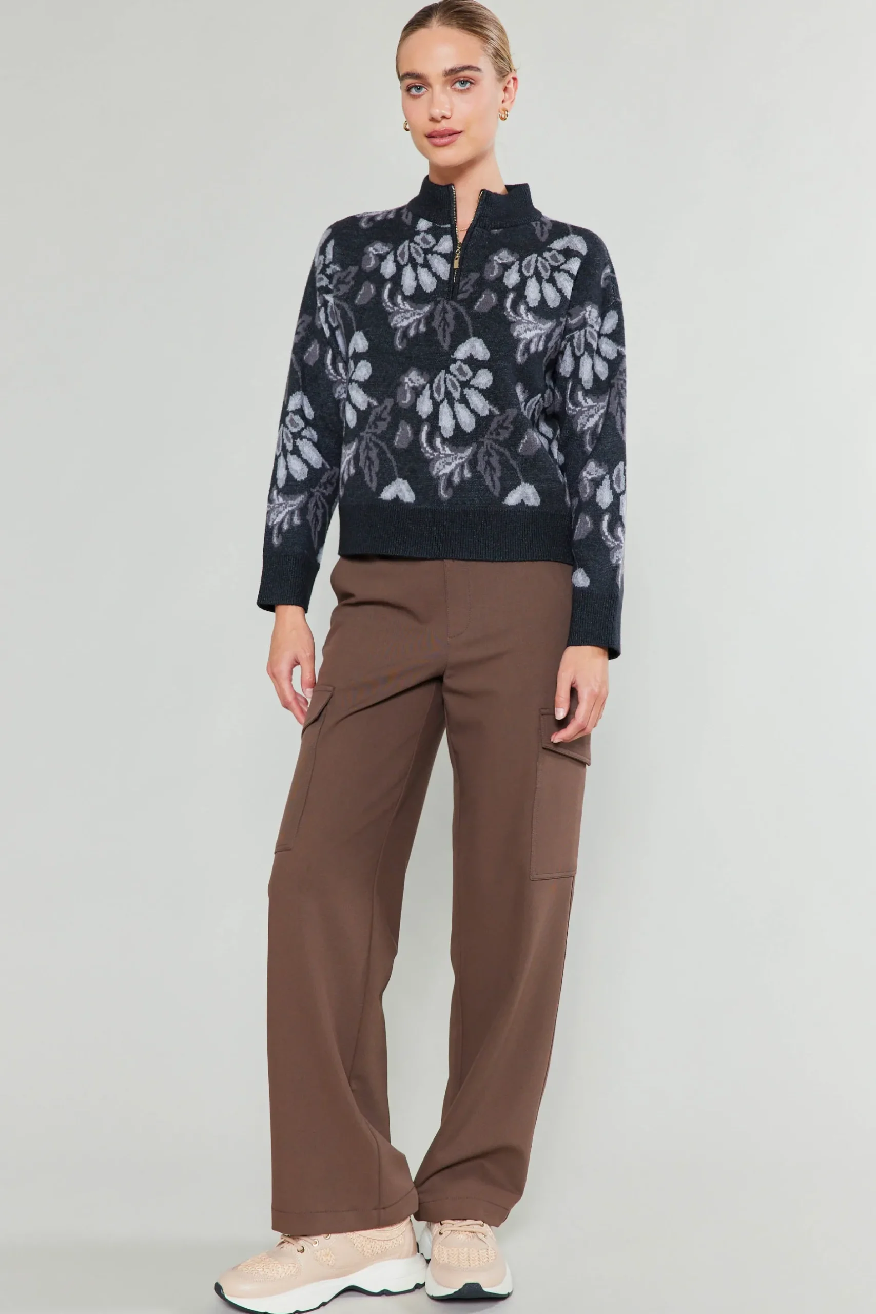 Knitwear|Sweaters-Current Air Floral Jacquard Sweater BLACKMLT
