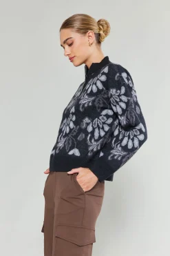 Knitwear|Sweaters-Current Air Floral Jacquard Sweater BLACKMLT