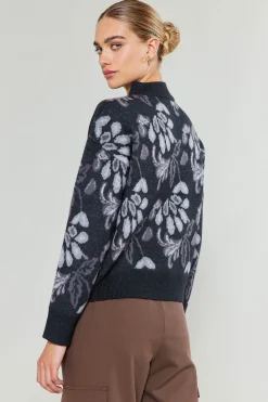 Knitwear|Sweaters-Current Air Floral Jacquard Sweater BLACKMLT
