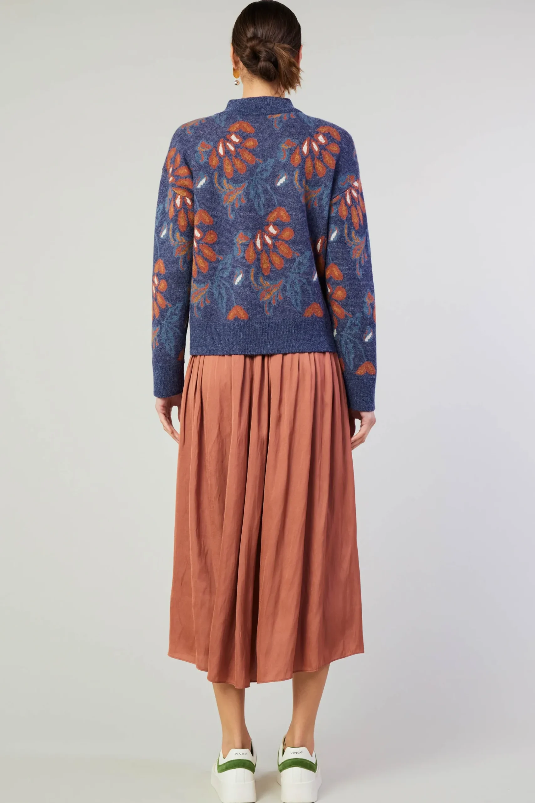 Knitwear|Sweaters-Current Air Floral Jacquard Zip Sweater DENIMBLUE