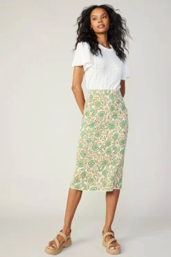 Knitwear-Current Air Floral Knit Midi Skirt GREENMLT
