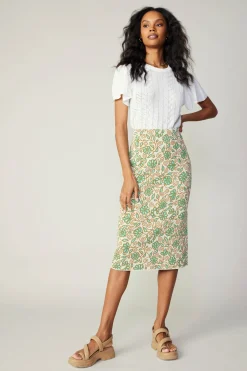 Knitwear-Current Air Floral Knit Midi Skirt GREENMLT