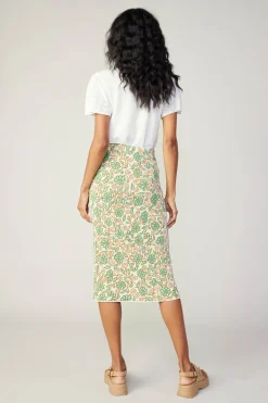 Knitwear-Current Air Floral Knit Midi Skirt GREENMLT